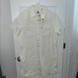 NEW Levi's White/Cream Casual Button Down Dress with Collared Neckline